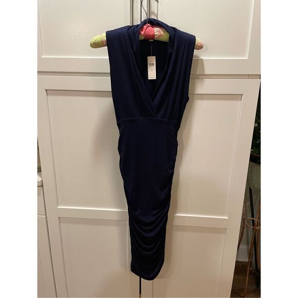 Moulinette Soeurs by ANTHROPOLOGIE Jersey Cinched MIDI Navy Dress NWT Sz XS - Picture 1 of 7